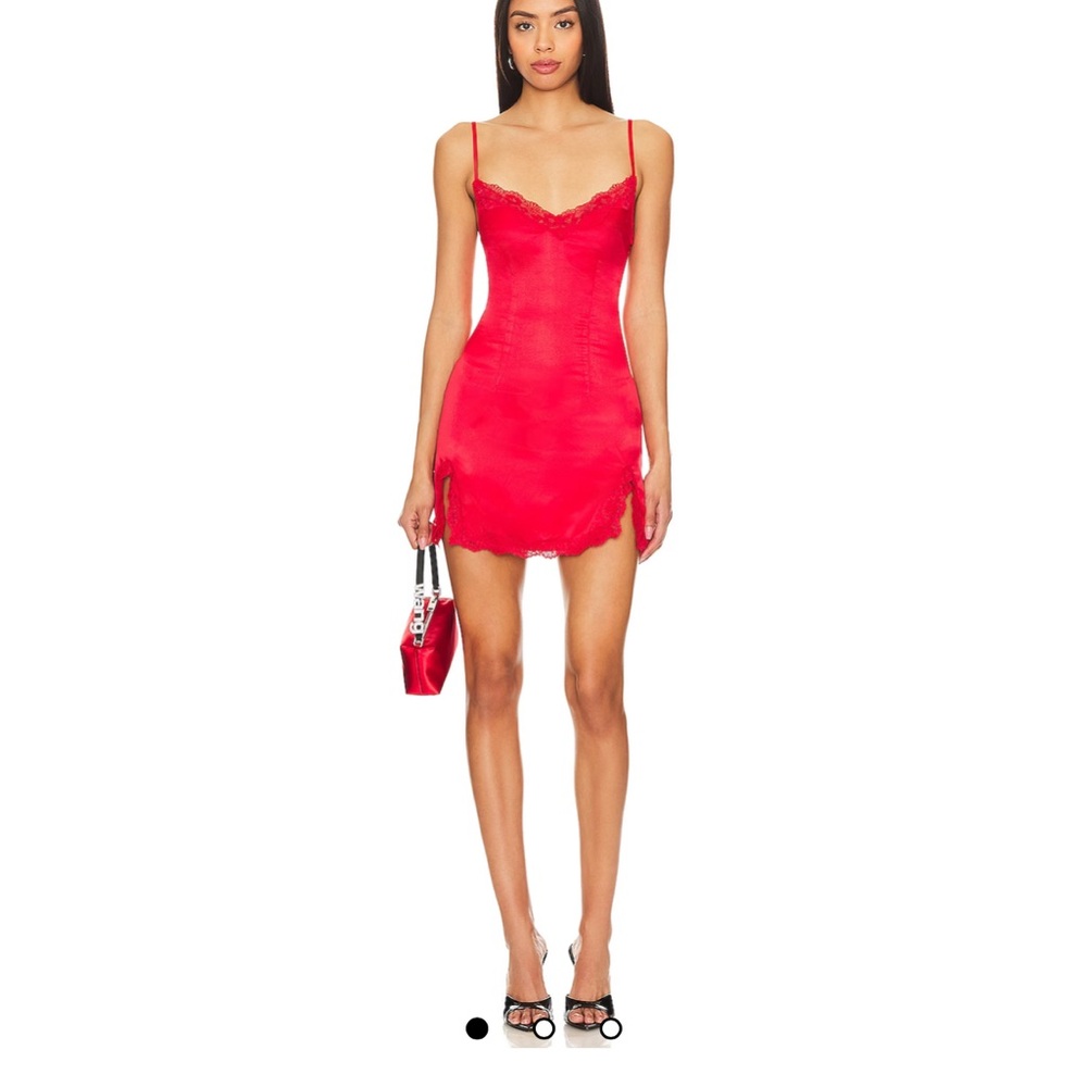 Lovers + Friends Red Satin Lace-Trim Mini Dress